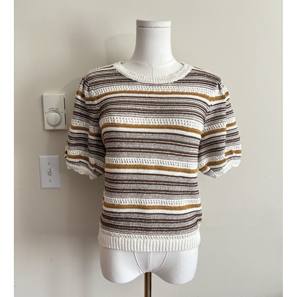 NWT House of Harlow Womens Medium Short Sleeve Sweater Copper Gold Cotton Autumn